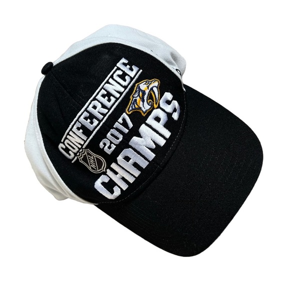 REEBOK BLACK & WHITE NASHVILLE PREDATORS 2017 CONFERENCE CHAMPIONS SNAPBACK HAT - Picture 2 of 6